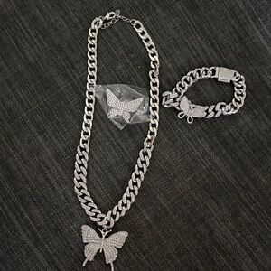 Silver Butterfly Necklace and Bracelet Set